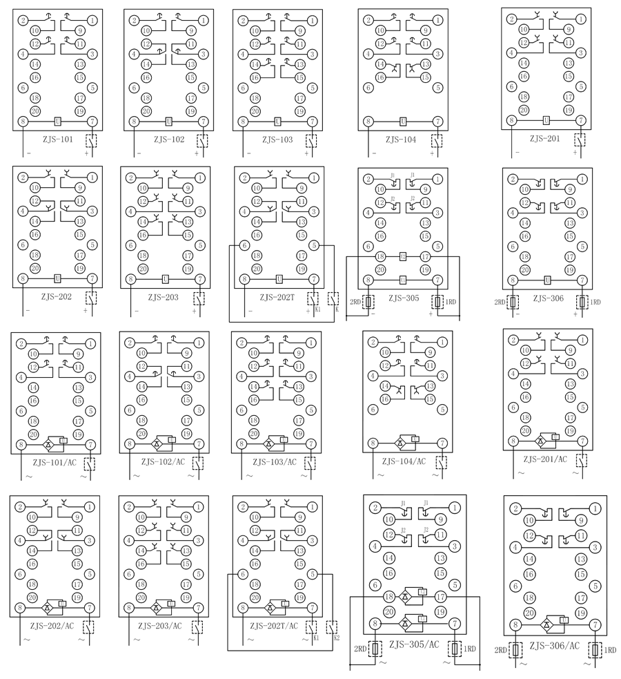 ZJS-305延時中間繼電器內部接線圖